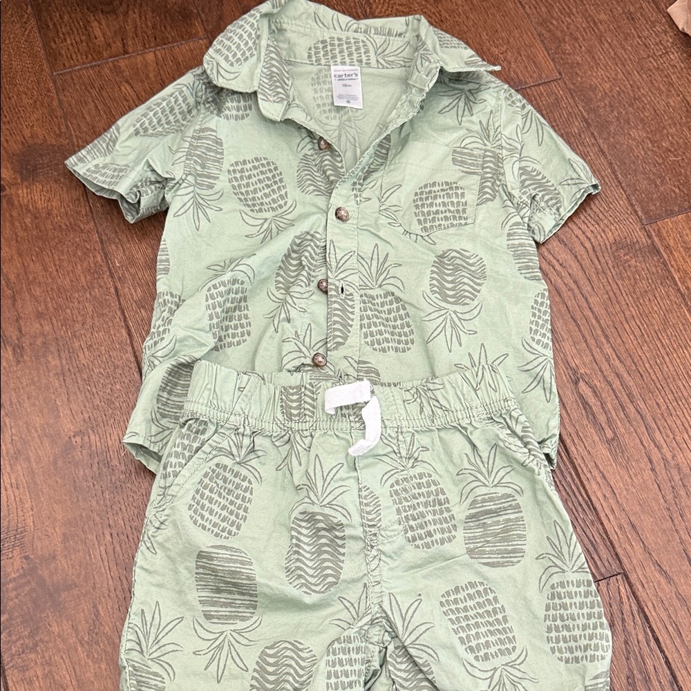 Carter's Green Pineapple Print Kids Matching Set